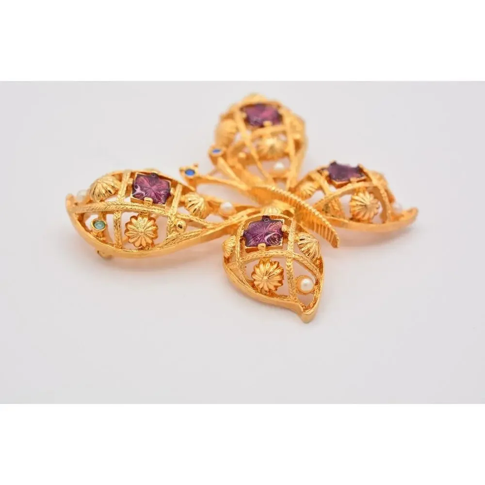 Avon Vintage Butterfly Pin Brooch Gold Large Big Enamel Chunky Signed 1990s 9B